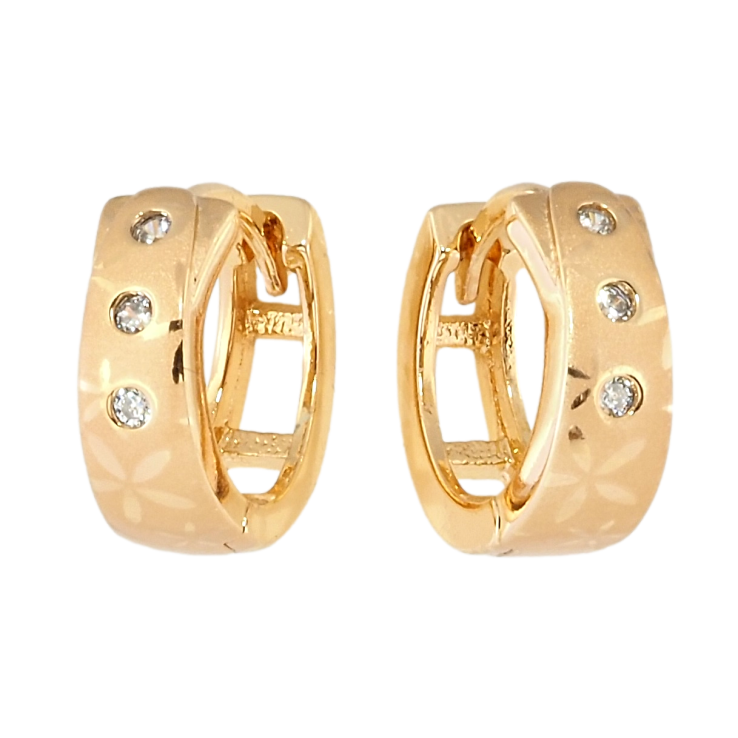 Серьги Xuping Позолота 18K колечки Три кристалла с цветочным орнаментом напылением фото №21