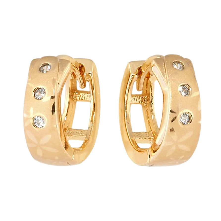 Серьги Xuping Позолота 18K колечки Три кристалла с цветочным орнаментом напылением фото №1