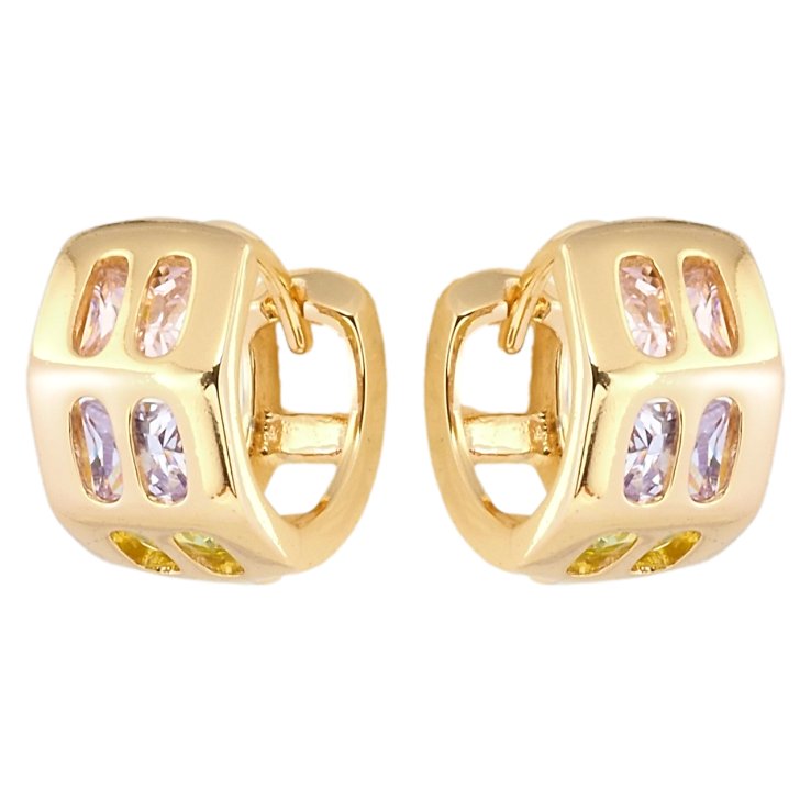 Серьги Xuping Позолота 18K колечки Широкие с вставками цветного циркония фото №5