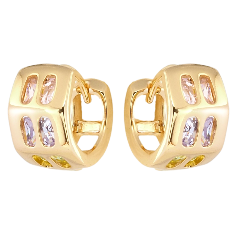 Серьги Xuping Позолота 18K колечки Широкие с вставками цветного циркония фото №1