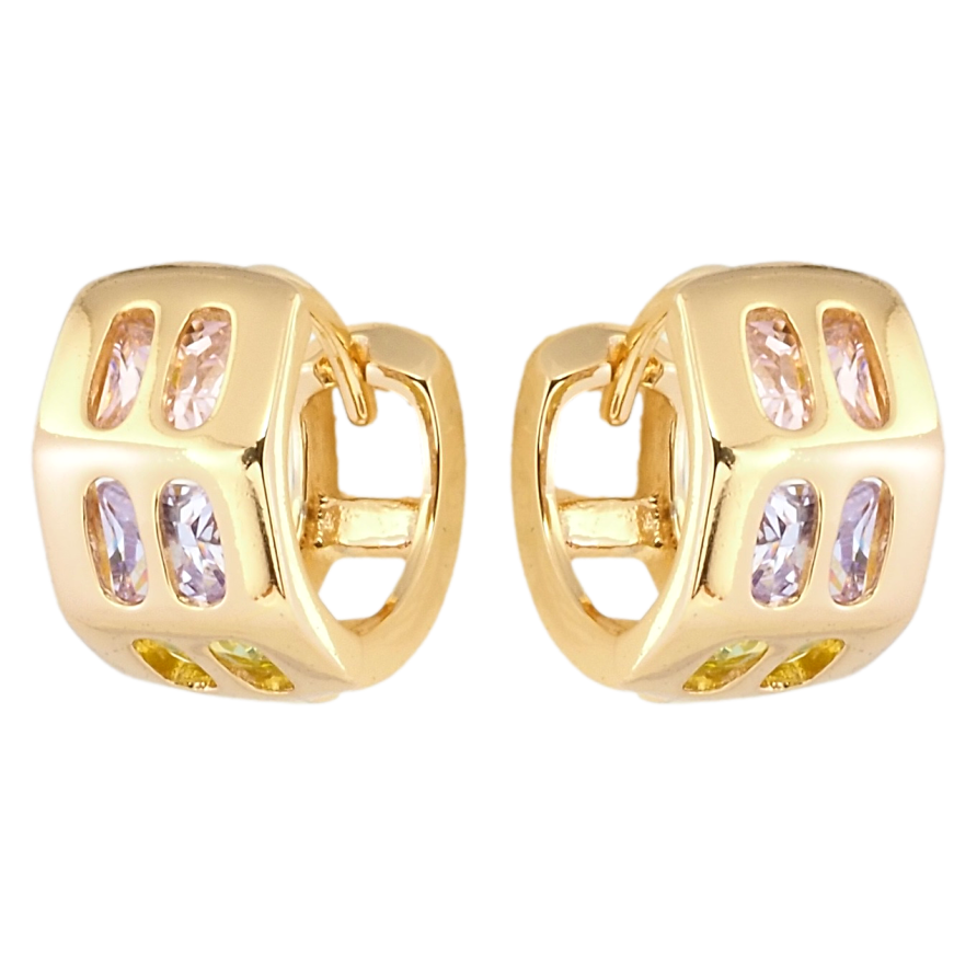 Серьги Xuping Позолота 18K колечки Широкие с вставками цветного циркония фото №1