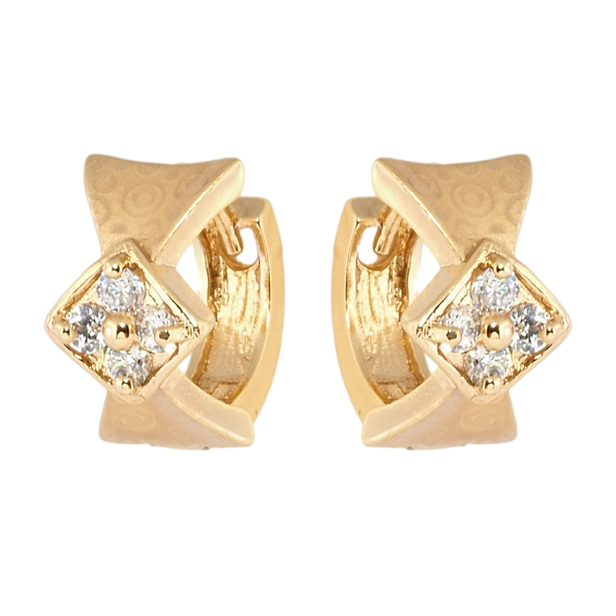 Серьги Xuping Позолота 18K колечки Фигурные с цирконием и узором напылением фото №1