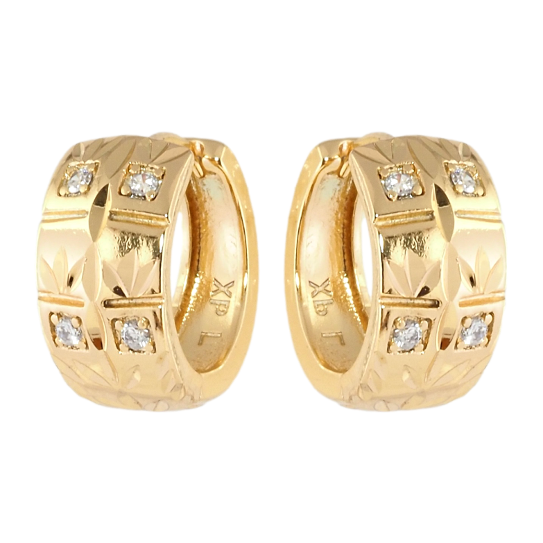 Сережки Xuping Позолота 18K колечка Вставки цирконію та візерунок насічками фото №1