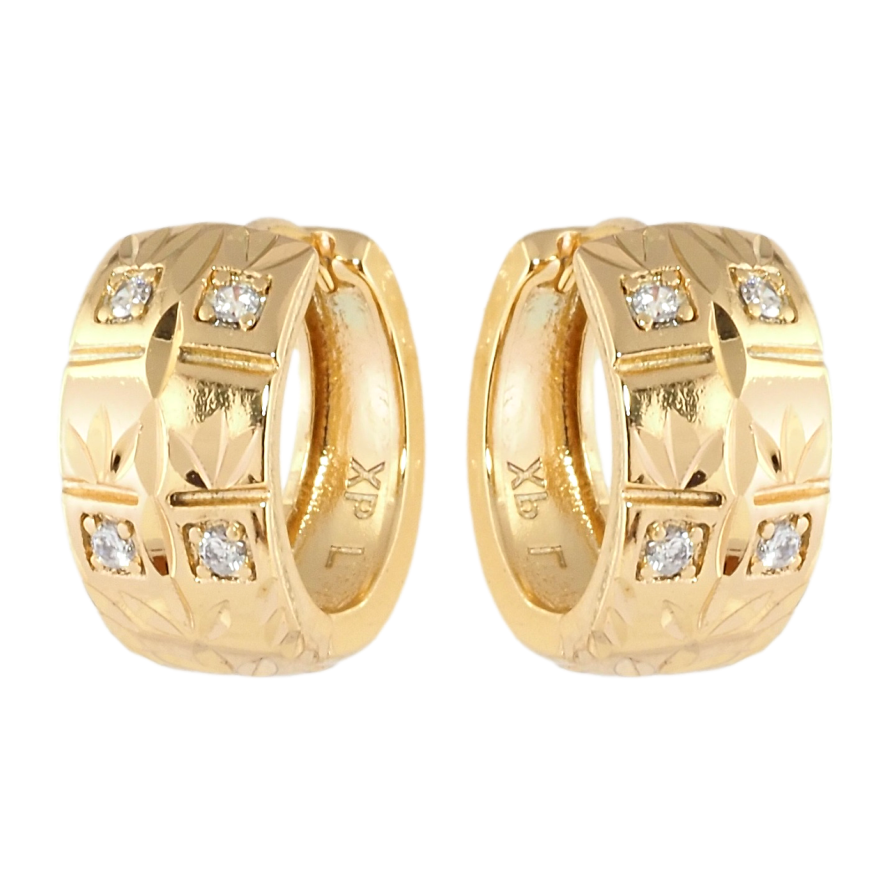 Серьги Xuping Позолота 18K колечки Вставки циркония и узор насечками фото №1