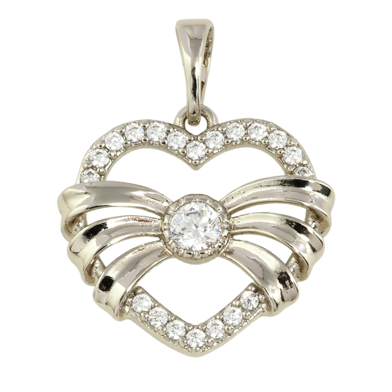 Кулон Xuping Родий Сердце с бантом для цепочки до 5мм фото №1