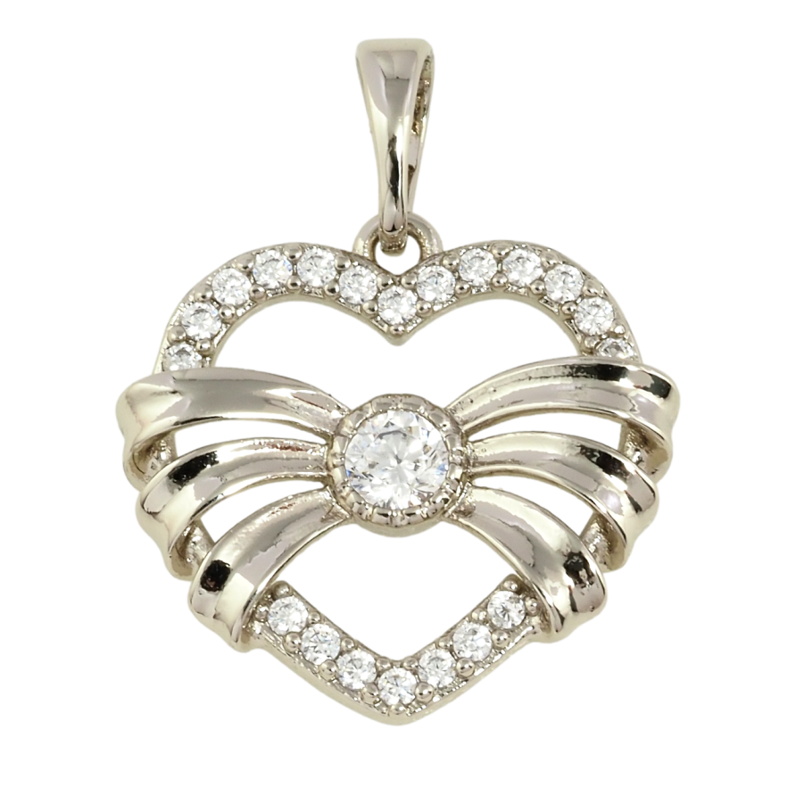 Кулон Xuping Родій Серце з бантом для ланцюжка до 5мм фото №1