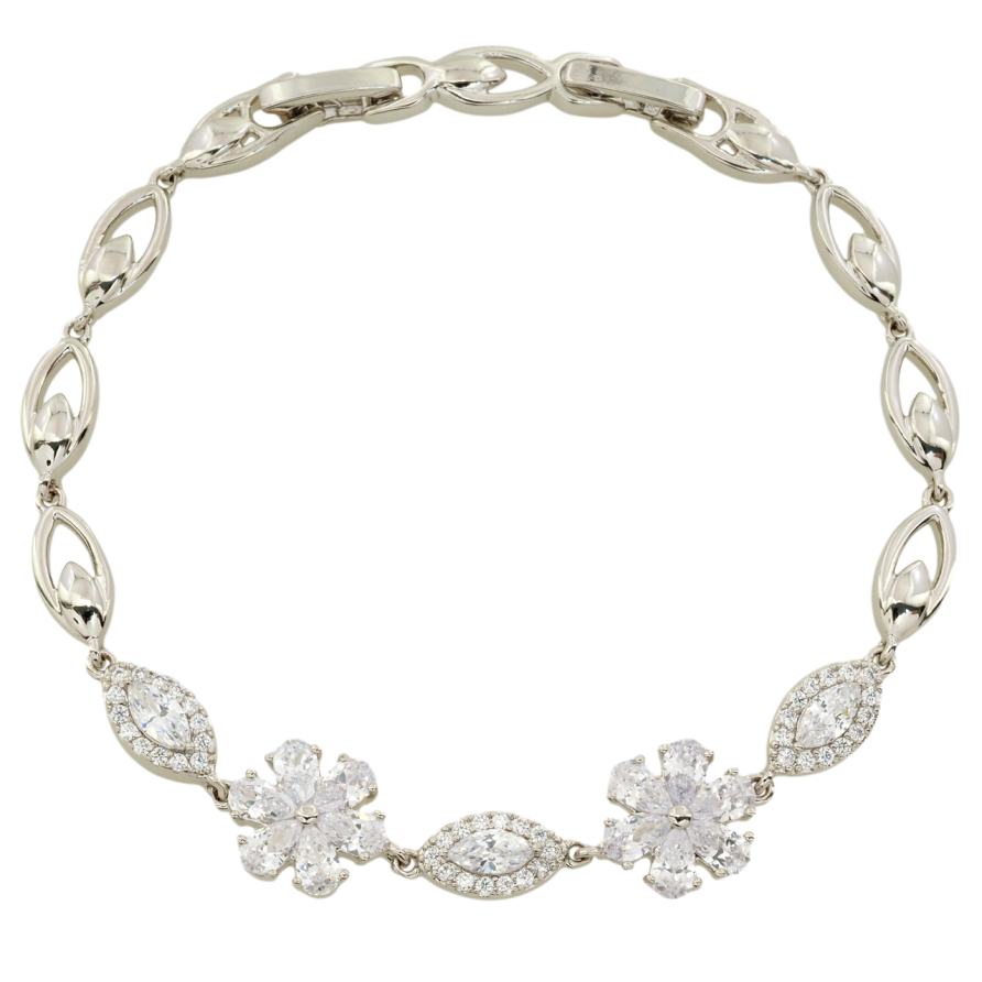 Браслет Xuping Родий Кристальные цветочки длина с доп.замком 17,19см х 5мм фото №1