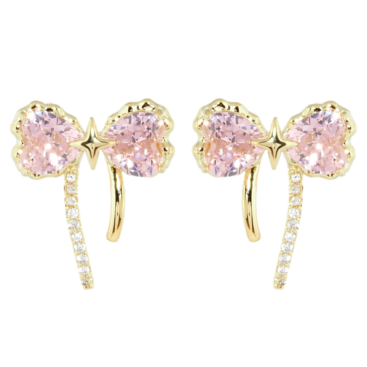 Серьги Xuping QQMM Позолота 14K пусеты Бантики с розовыми фианитами фото №15