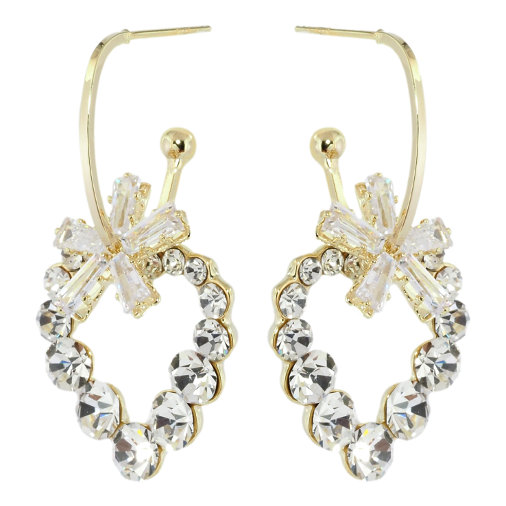 Серьги Xuping QQMM Позолота 14K пусеты Дуги с кристальными цветочками и сердечками фото №12