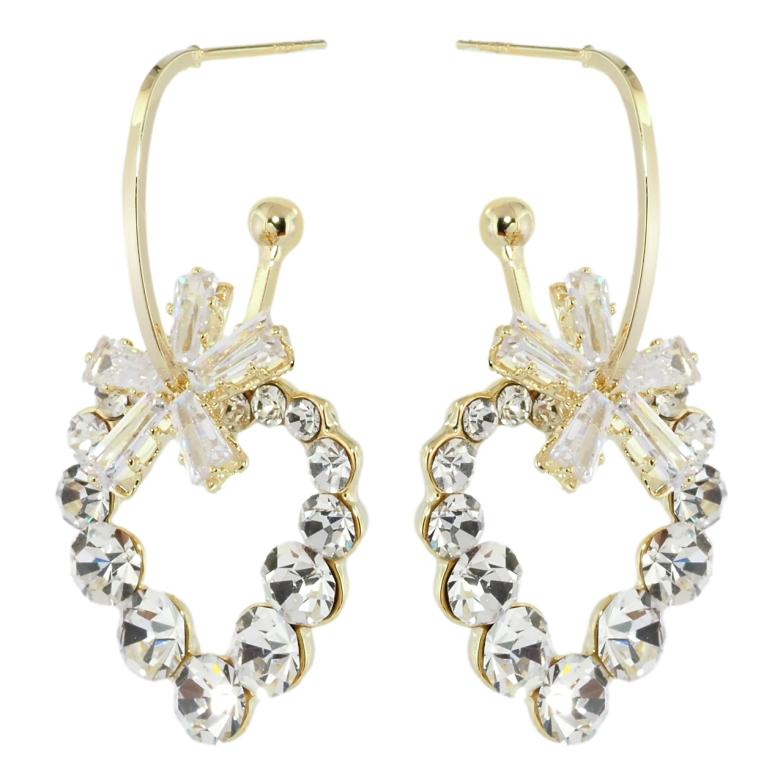 Серьги Xuping QQMM Позолота 14K пусеты Дуги с кристальными цветочками и сердечками фото №3