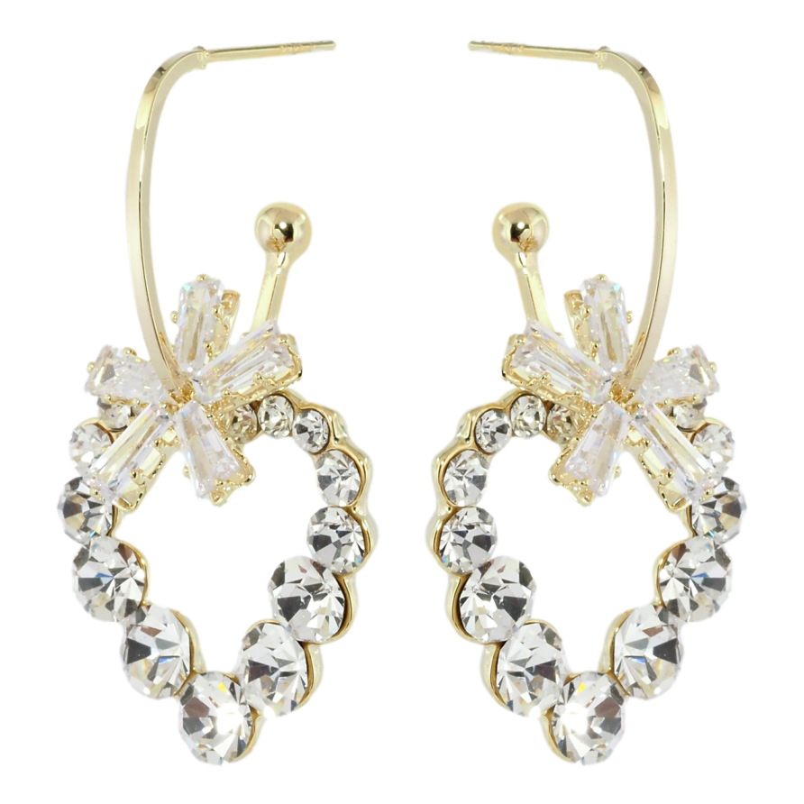 Серьги Xuping QQMM Позолота 14K пусеты Дуги с кристальными цветочками и сердечками фото №1