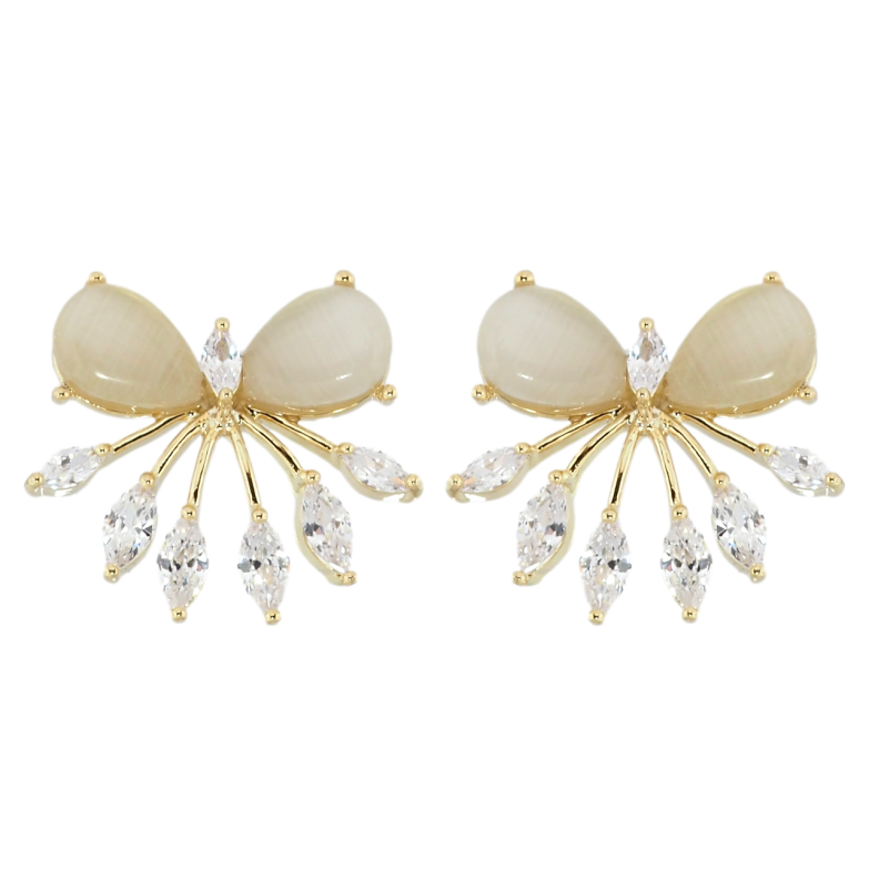 Сережки Xuping QQMM Позолота 14K пусети Банти з Котячим оком та цирконієм фото №5