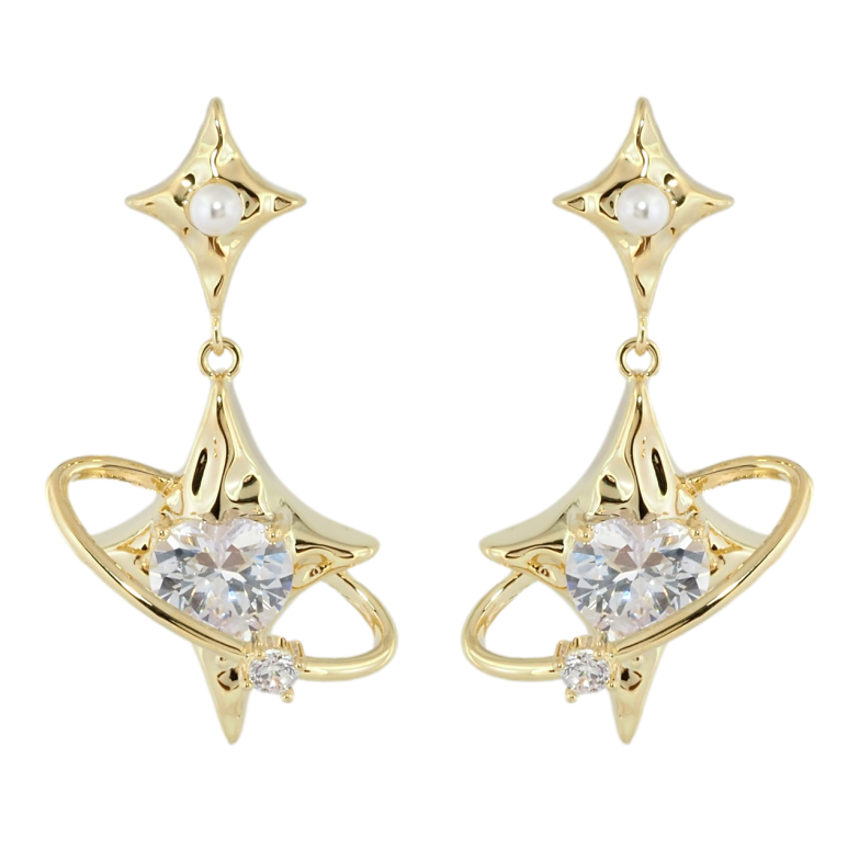 Серьги Xuping QQMM Позолота 14K пусеты Звездные подвески с фианитами фото №1