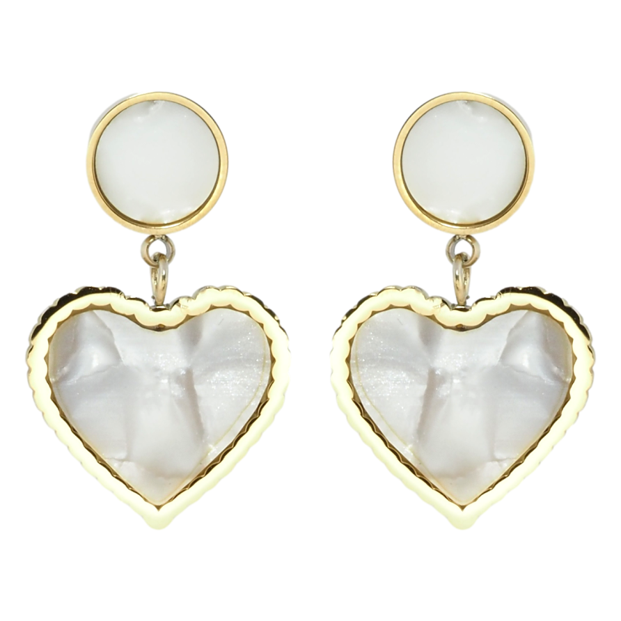 Серьги Xuping TTM Stainless Steel цвет 14K пусеты Перламутровые сердечки фото №1