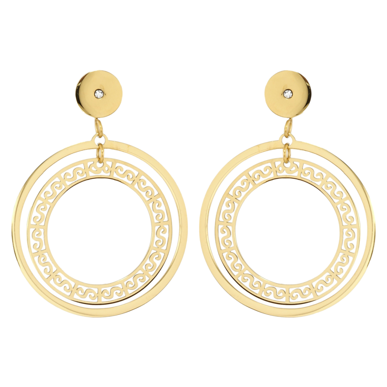 Сережки Xuping TTM Stainless Steel колір 14K пусети Кільця з різьбленим візерунком фото №1