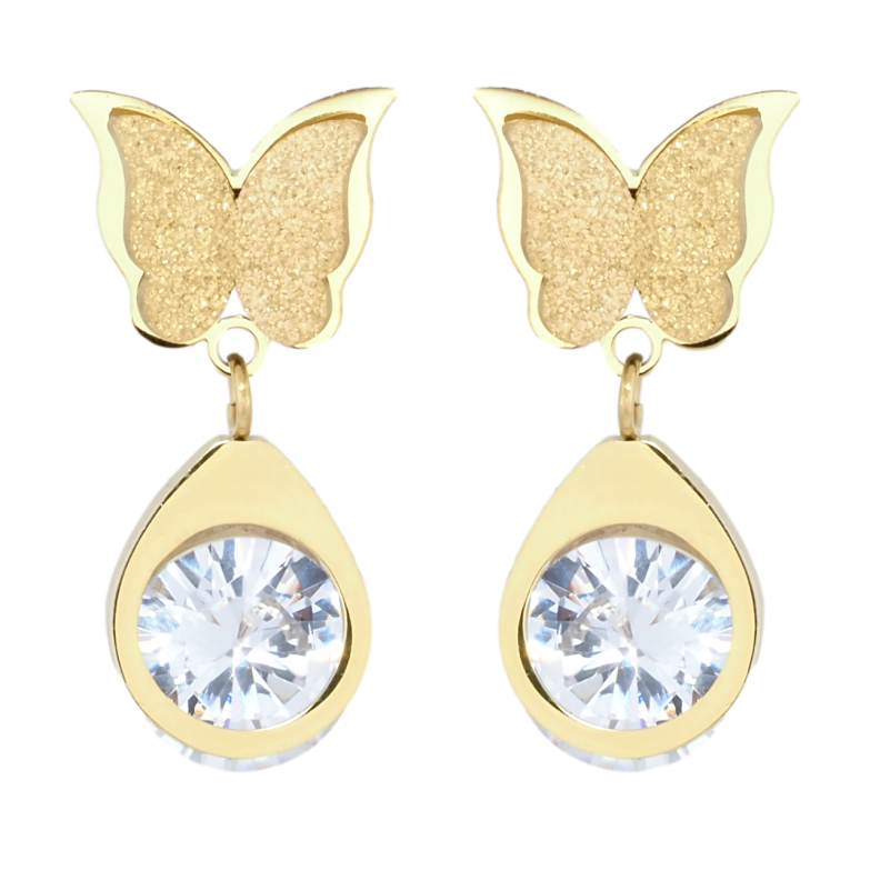 Сережки Xuping TTM Stainless Steel колір 14K пусети Метелики з кристальними підвісками фото №1