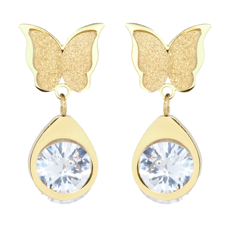 Сережки Xuping TTM Stainless Steel колір 14K пусети Метелики з кристальними підвісками фото №1