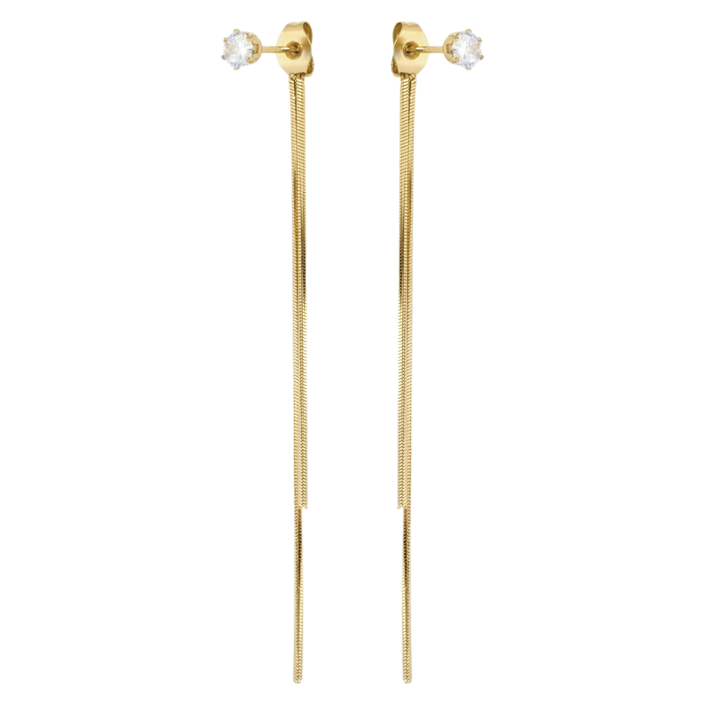 Серьги Xuping TTM Stainless Steel цвет 14K пусеты-джекеты Подвески кристалл с цепочками фото №1