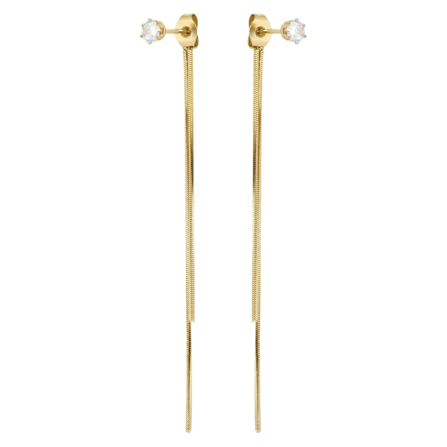 Сережки Xuping TTM Stainless Steel колір 14K пусети-джекети Підвіски кристал з ланцюжками фото №1