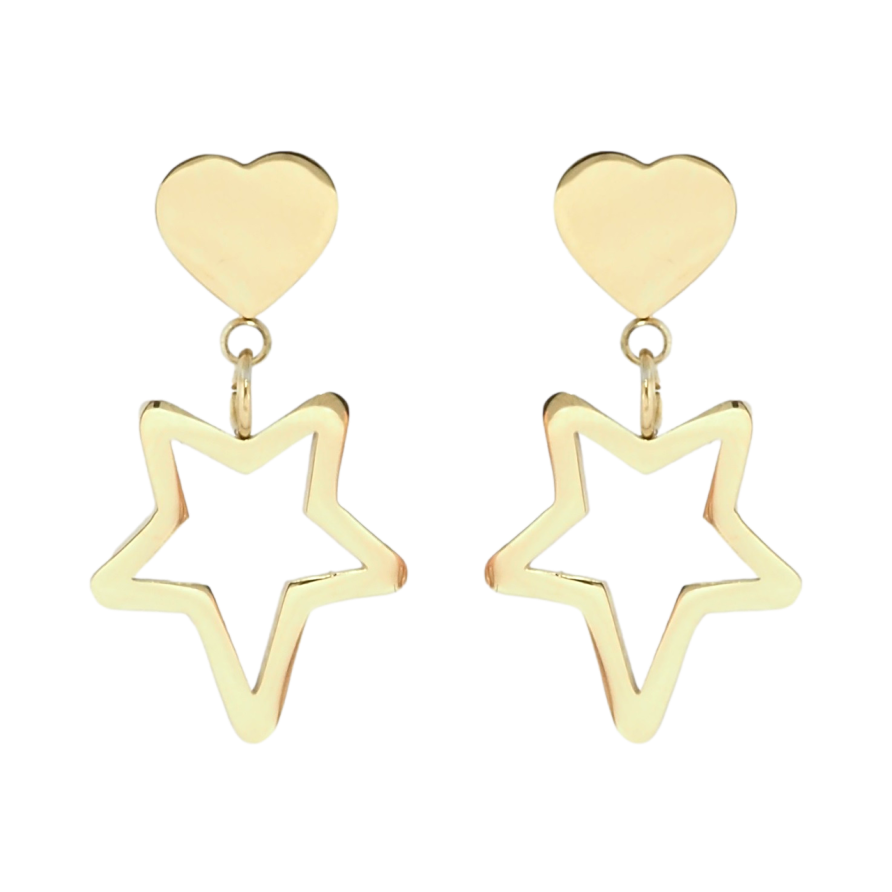 Сережки Xuping TTM Stainless Steel колір 14K пусети Серця та зірки фото №1