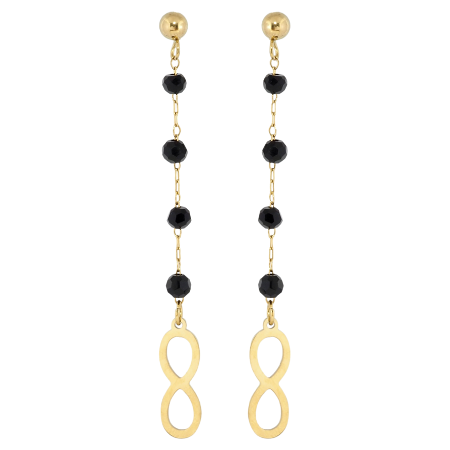 Серьги Xuping TTM Stainless Steel цвет 14K пусеты Подвески бесконечность с черными бусинами фото №1