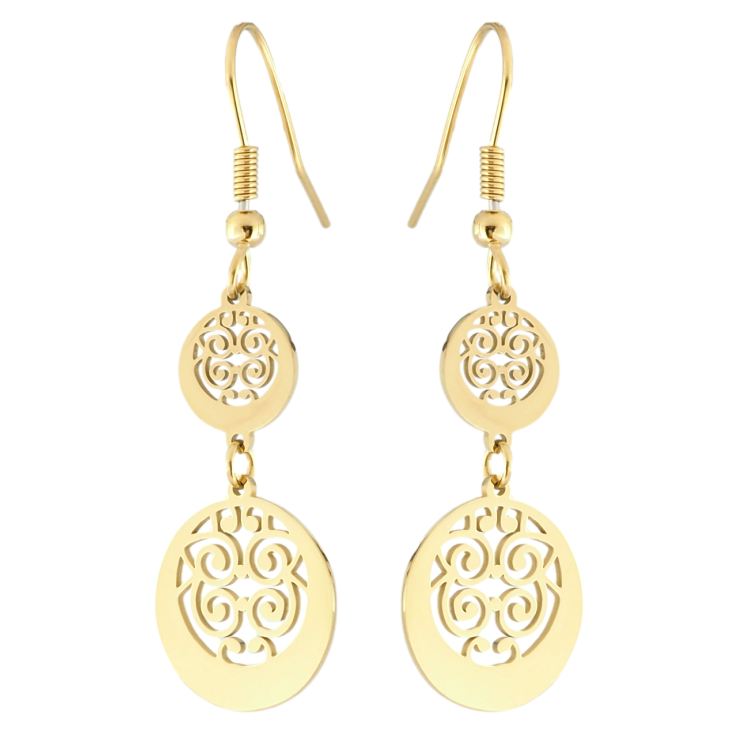 Сережки Xuping TTM Stainless Steel колір 14K французький замок Різьблені підвіски фото №12