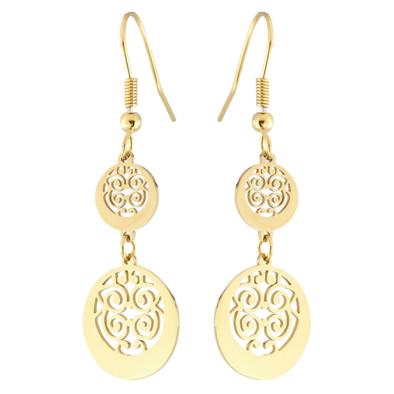 Серьги Xuping TTM Stainless Steel цвет 14K французский замок Резные подвески фото №1