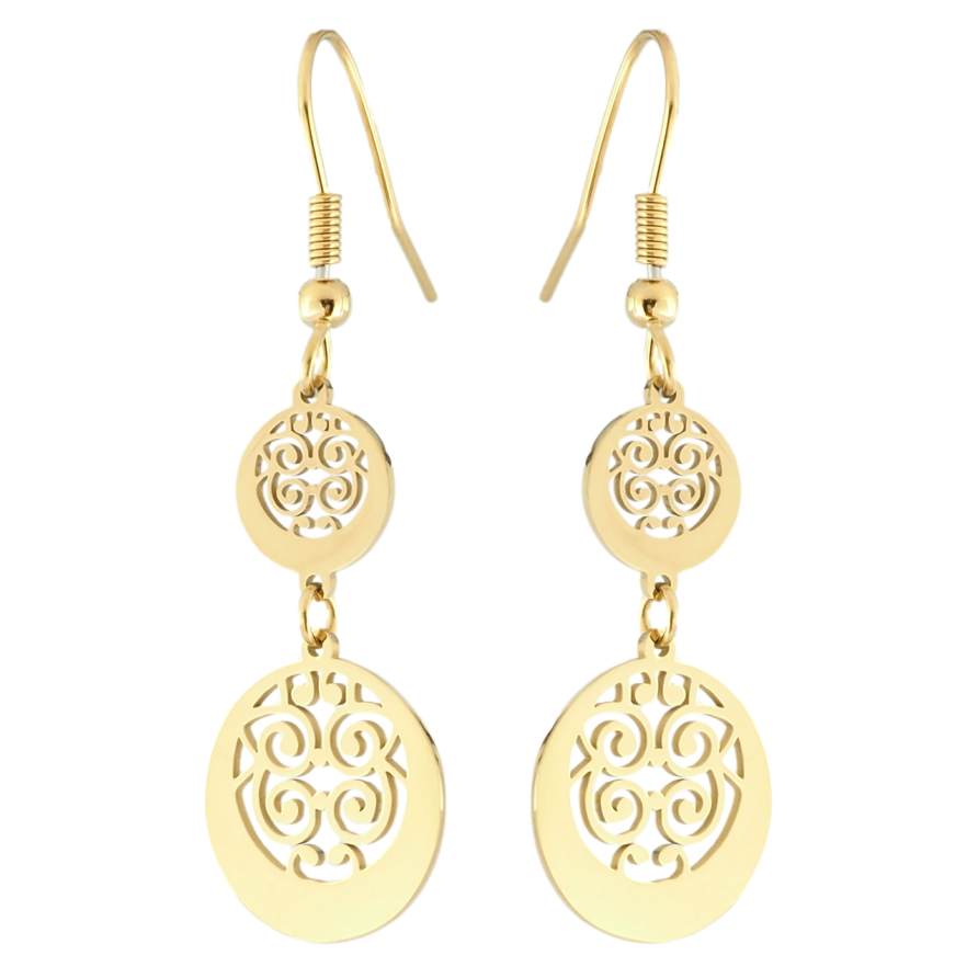 Сережки Xuping TTM Stainless Steel колір 14K французький замок Різьблені підвіски фото №1