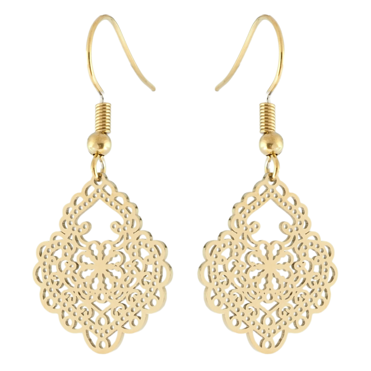 Сережки Xuping TTM Stainless Steel колір 14K французький замок Ажурні підвіски фото №16