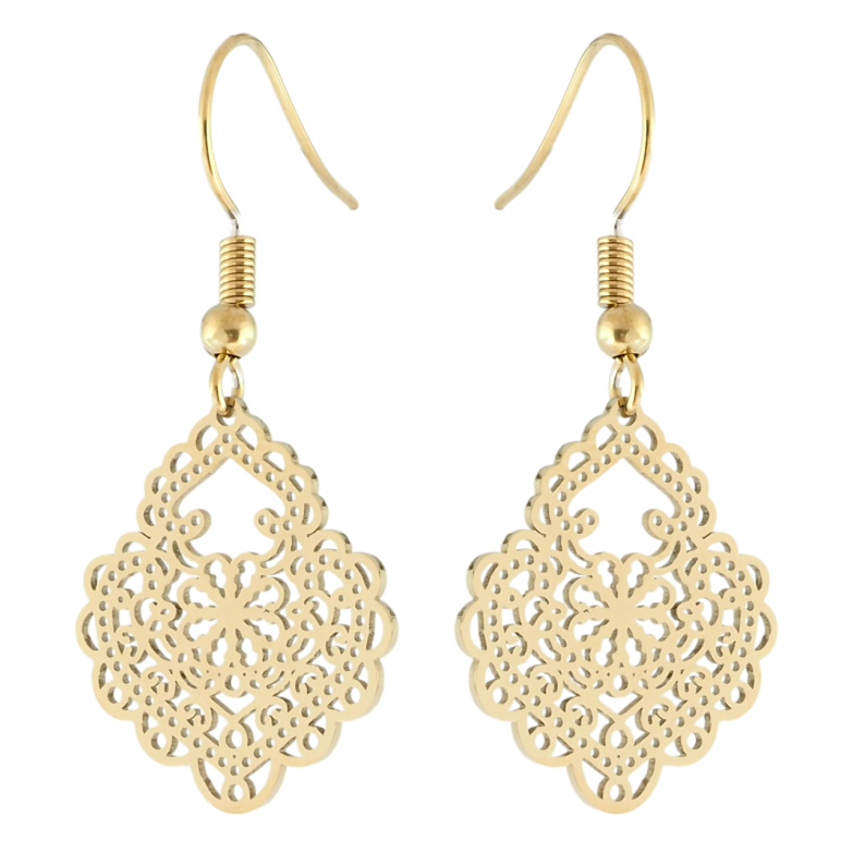 Сережки Xuping TTM Stainless Steel колір 14K французький замок Ажурні підвіски фото №3