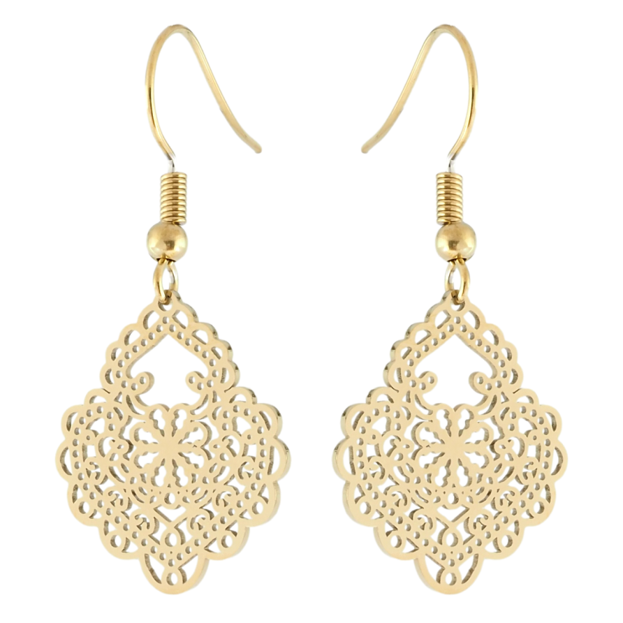 Сережки Xuping TTM Stainless Steel колір 14K французький замок Ажурні підвіски фото №1