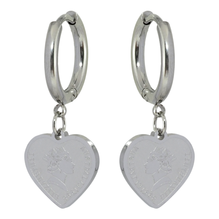 Сережки Xuping TTM Stainless Steel колір Родій підвіски на колечках Серця із зображенням Єлизавети фото №20