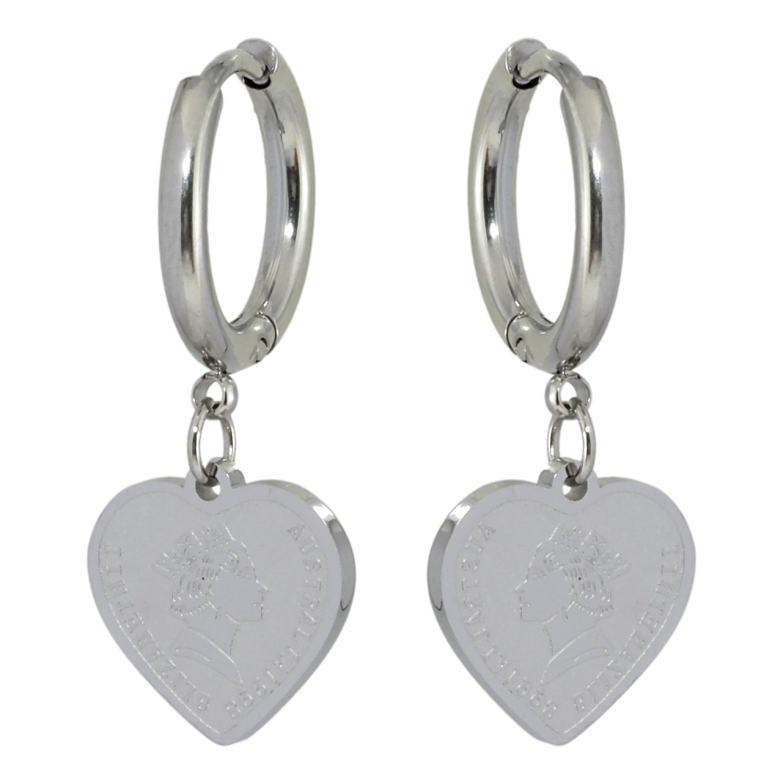 Серьги Xuping TTM Stainless Steel цвет Родий подвески на колечках Сердечки с изображением Елизаветы фото №1