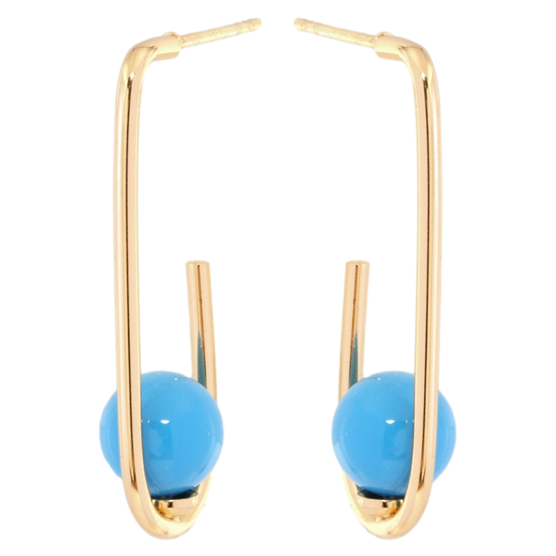 Сережки Xuping Позолота 18K пусети Петельки з блакитними кульками фото №1 Сережки Xuping Позолота 18K пусети Петельки з блакитними кульками фото №1