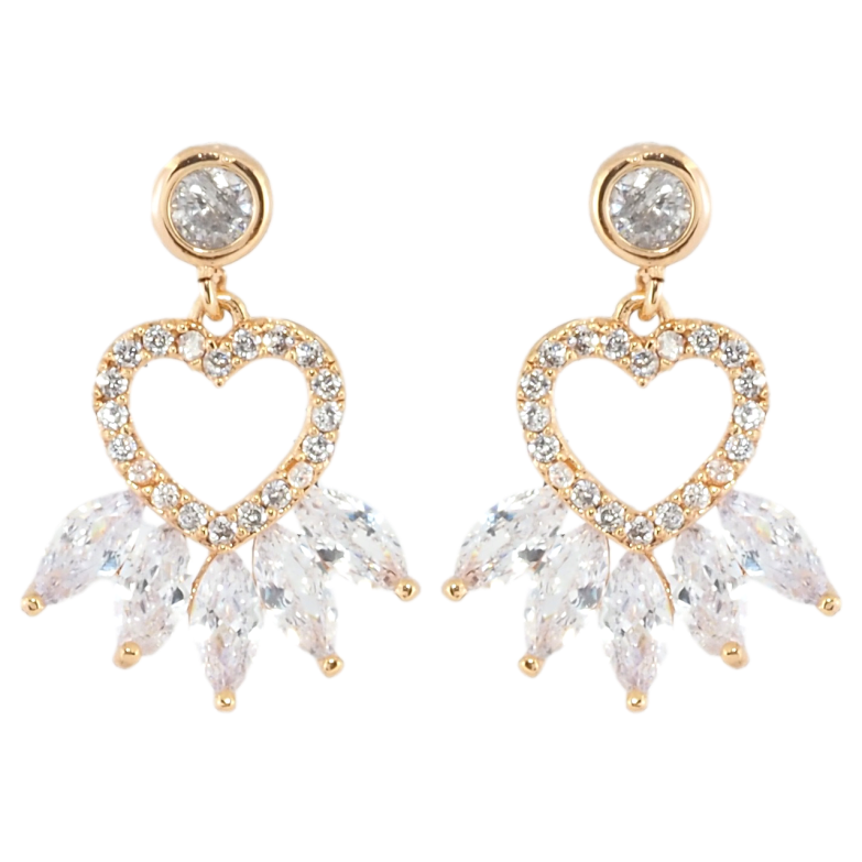 Серьги Xuping Позолота 18K пусеты Сердечки с цирконием и кристаллами фото №1