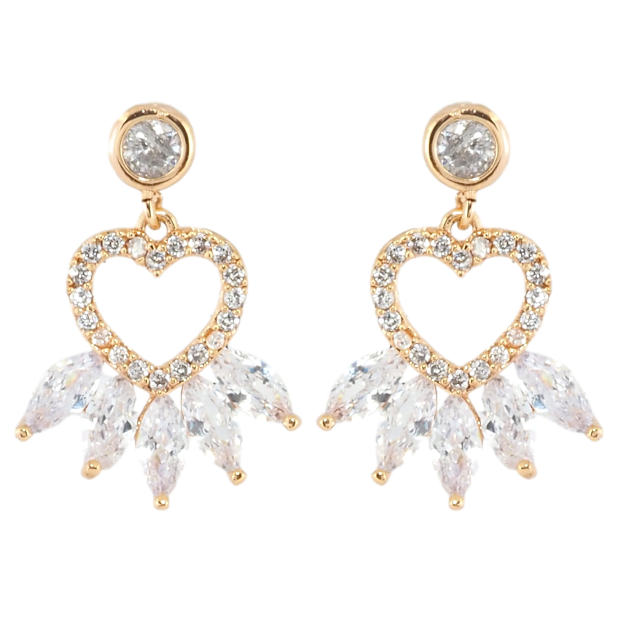 Серьги Xuping Позолота 18K пусеты Сердечки с цирконием и кристаллами фото №1