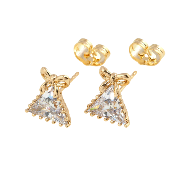 Серьги Xuping Позолота 18K пусеты Треугольные кристаллы с бантиками фото №25