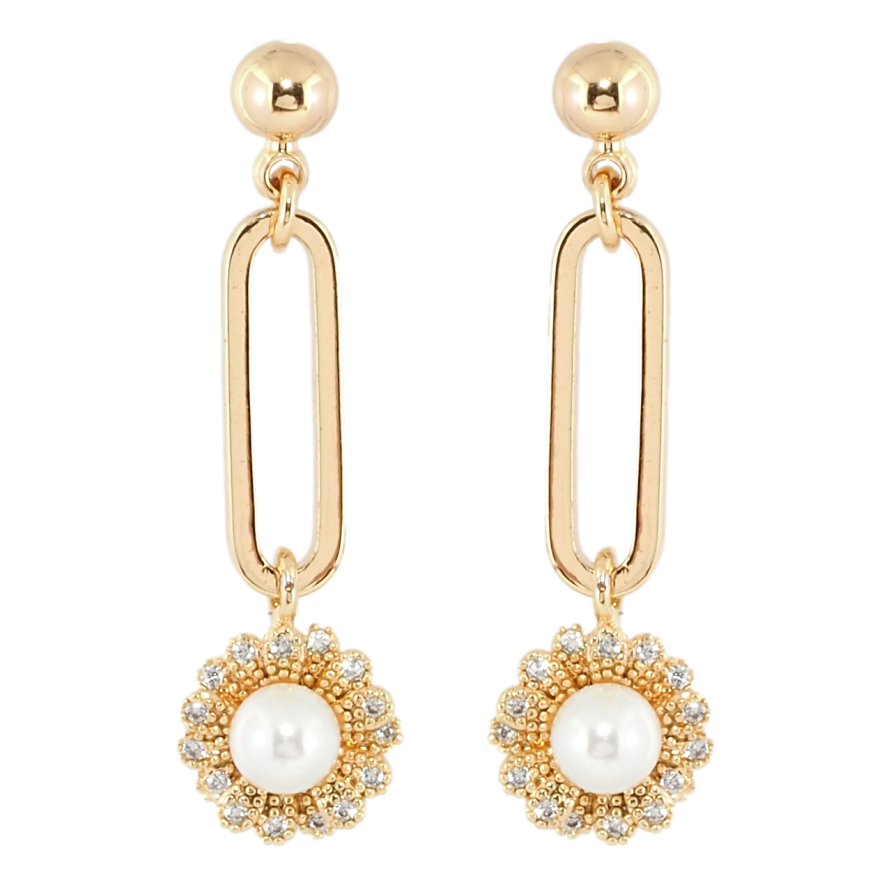 Серьги Xuping Позолота 18K пусеты Декоративные подвески с цветочками и жемчужинами фото №1