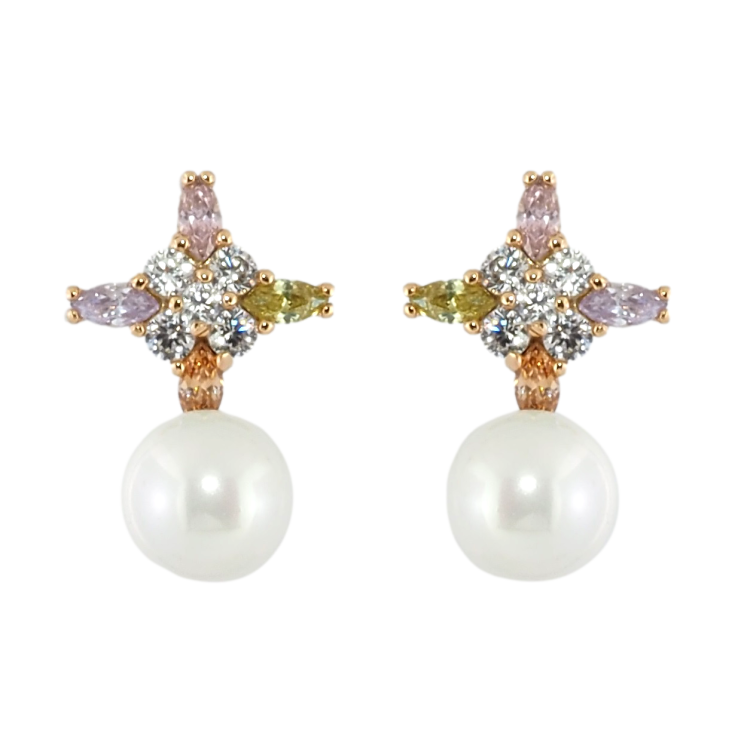 Сережки Xuping Позолота 18K пусети Зірки з кольорових кристалів з перлинами фото №5