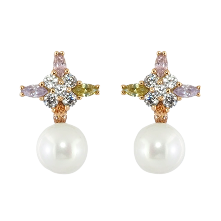 Сережки Xuping Позолота 18K пусети Зірки з кольорових кристалів з перлинами фото №1