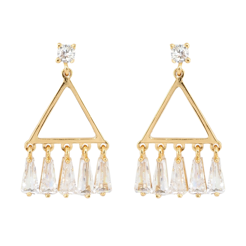 Серьги Xuping Позолота 18K пусеты Треугольники с кристальными подвесками фото №1 Серьги Xuping Позолота 18K пусеты Треугольники с кристальными подвесками фото №1