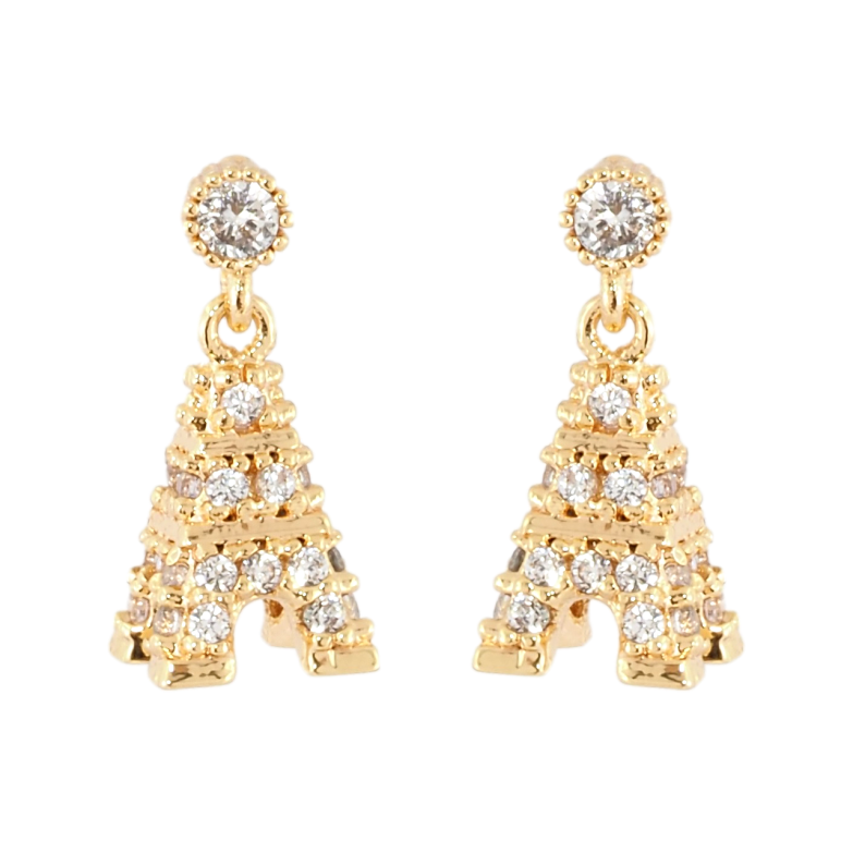 Сережки Xuping Позолота 18K пусети Ейфелева вежа з цирконієм фото №1 Сережки Xuping Позолота 18K пусети Ейфелева вежа з цирконієм фото №1