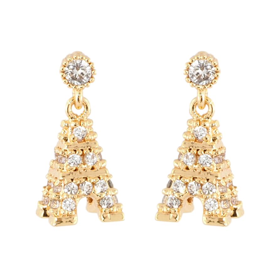 Сережки Xuping Позолота 18K пусети Ейфелева вежа з цирконієм фото №1