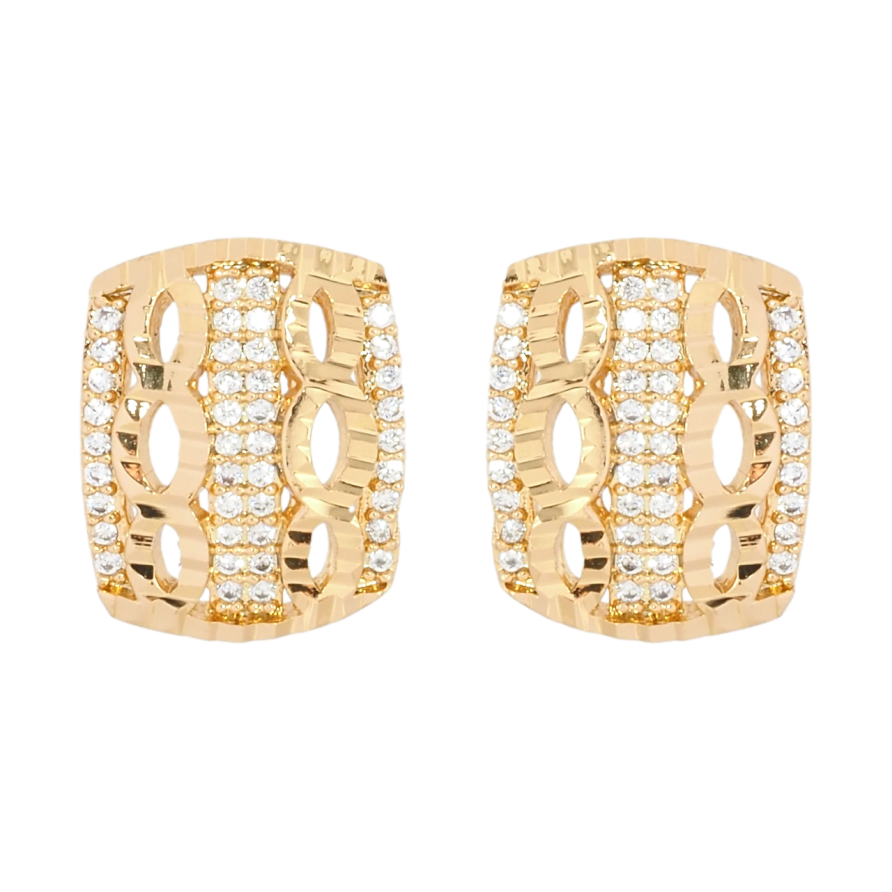 Серьги Xuping Позолота 18K пусеты Декоративный орнамент с дорожками циркония и насечками фото №1 Серьги Xuping Позолота 18K пусеты Декоративный орнамент с дорожками циркония и насечками фото №1