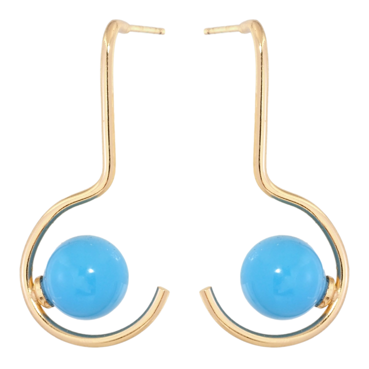 Серьги Xuping Позолота 18K пусеты Изогнутые дуги с голубыми шариками фото №10