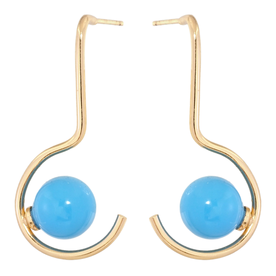 Серьги Xuping Позолота 18K пусеты Изогнутые дуги с голубыми шариками фото №1 Серьги Xuping Позолота 18K пусеты Изогнутые дуги с голубыми шариками фото №1