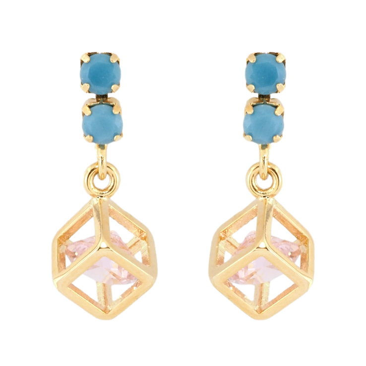 Серьги Xuping Позолота 18K пусеты Миниатюрные голубые дорожки с подвесками кубики с розовыми кристаллами фото №4 Серьги Xuping Позолота 18K пусеты Миниатюрные голубые дорожки с подвесками кубики с розовыми кристаллами фото №4