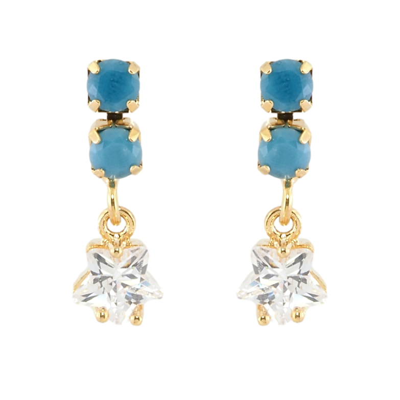 Серьги Xuping Позолота 18K пусеты Голубые дорожки с подвесками кристальные звездочки фото №5