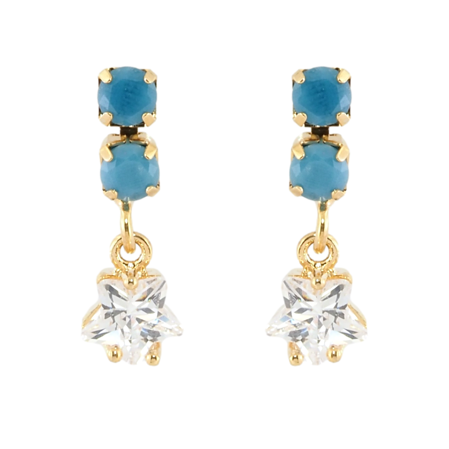 Серьги Xuping Позолота 18K пусеты Голубые дорожки с подвесками кристальные звездочки фото №1