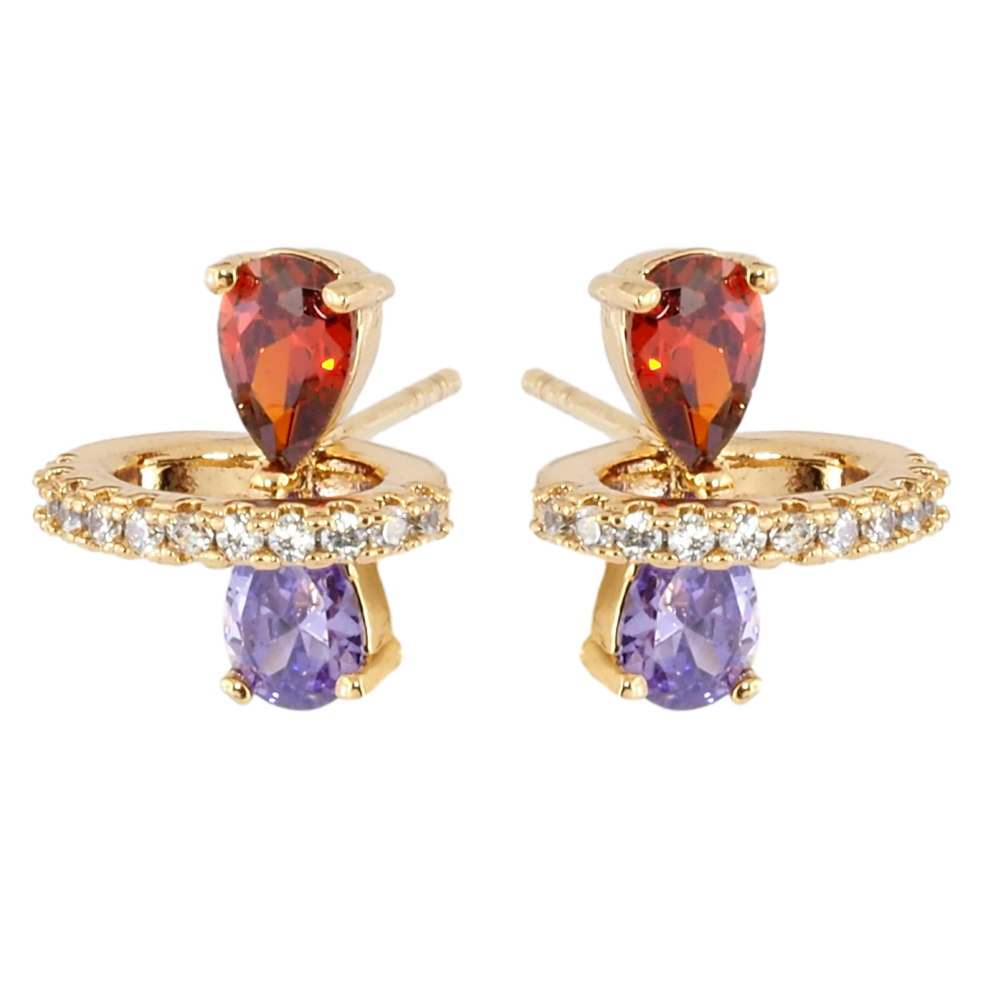 Серьги Xuping Позолота 18K пусеты Разноцветный кристальный бантик в колечке цирконий фото №1 Серьги Xuping Позолота 18K пусеты Разноцветный кристальный бантик в колечке цирконий фото №1